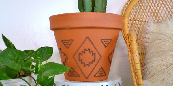 Tribal Inspired Suede Embellished Terracotta Planter