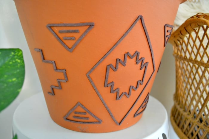 Tribal Inspired Suede Embellished Terracotta Planter