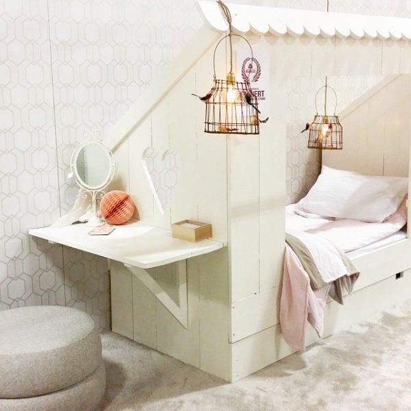 cottage bed nook for kids with built-in desk or vanity via bestkiddos