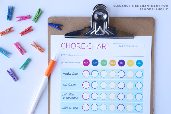 Kick off the new year with new responsibilities! Download this free printable chart for your kids to keep track of their chores and to work toward their goals. Design by Elegance and Enchantment for Remodelaholic.