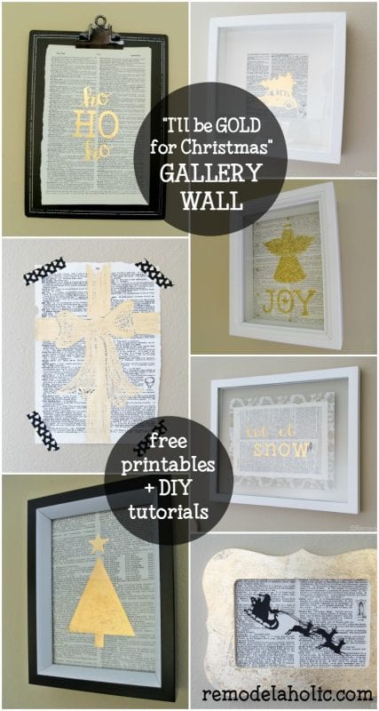 "I'll be GOLD for Christmas" Gold Christmas Gallery Wall with Free Printables and DIY Tutorials for 4 Different Gold Prints @Remodelaholic
