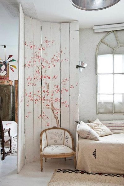 wood room divider painted art blossoms