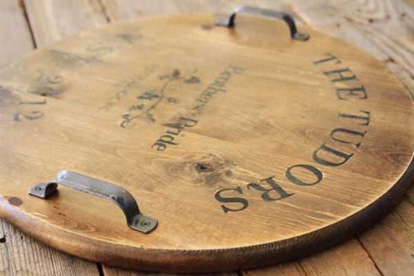 faux engraved or burned wood tray Lil Blue Boo