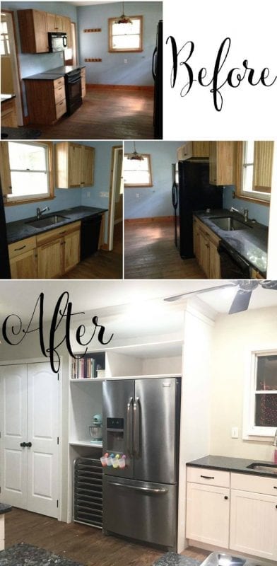 white kitchen makeover before and after, Bridgette on @Remodelaholic