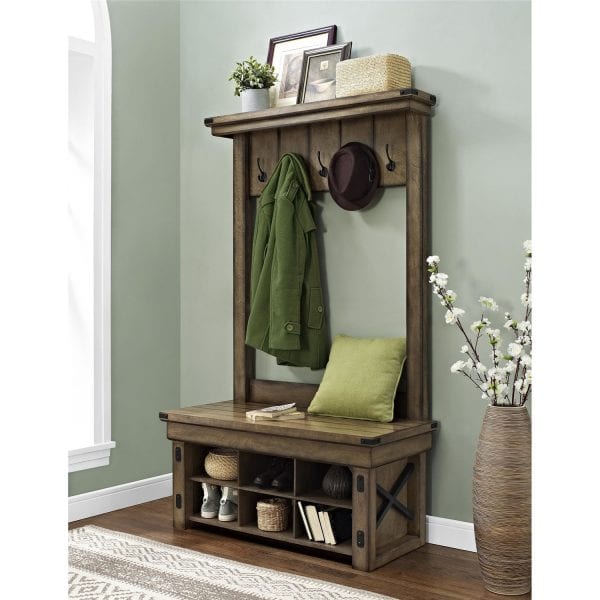This hall tree is beautiful and just the right size for my entry | 100+ Beautiful Mudrooms and Entryways at Remodelaholic.com