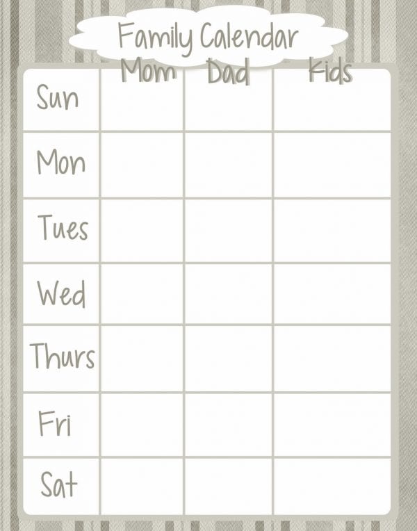 calendar for the family for the week, Fashionable Moms