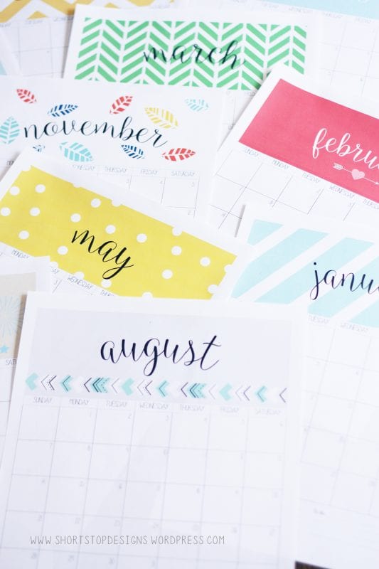 calendar monthly printable for 2016, Short Stop Designs