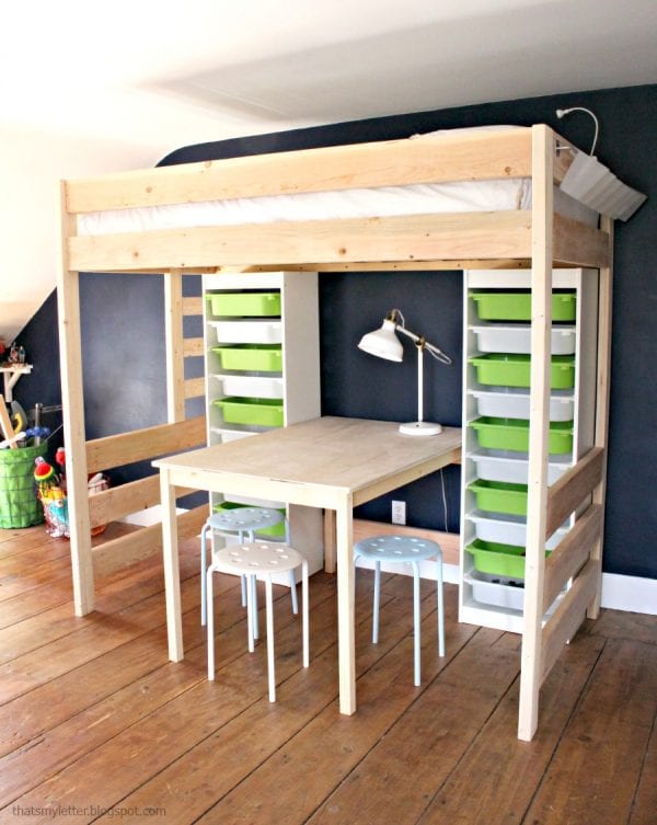 loft bed with lego storage and play table