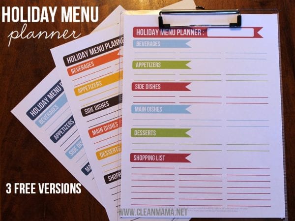 menu planner for holiday meals, Clean Mama