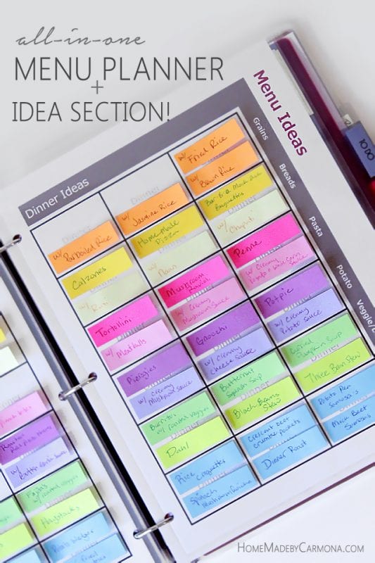 menu planning made easy with sticky notes and a binder, Home Made by Carmona