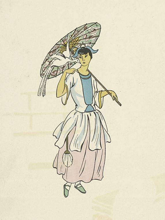 woman with parasol free vintage book page print NYPL