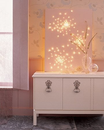 String lights are an inexpensive way to dress up so many areas in the home. Outdoor, indoor, dress them up and more. 36 Clever Ways to Use String Lights via Remodelaholic.com