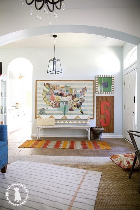 Artsy Entryway, large and colorful | 100+ Beautiful Mudrooms and Entryways at Remodelaholic.com