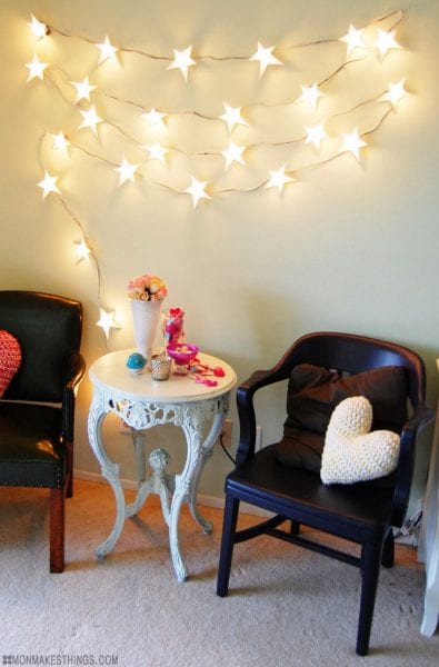 String lights are an inexpensive way to dress up so many areas in the home. Outdoor, indoor, dress them up and more. 36 Clever Ways to Use String Lights via Remodelaholic.com