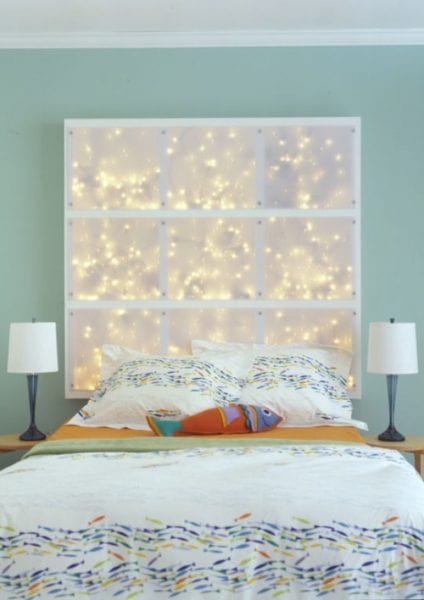 String lights are an inexpensive way to dress up so many areas in the home. Outdoor, indoor, dress them up and more. 36 Clever Ways to Use String Lights via Remodelaholic.com