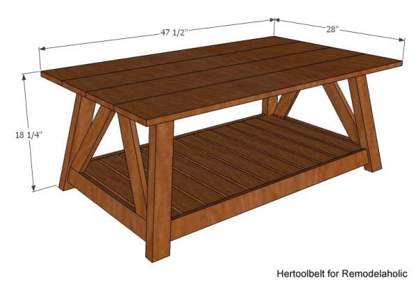 Inspired by a coffee table in a HGTV dream home. I love the trapezoid base and slats that make up this table. DIY slat coffee table with free plans.