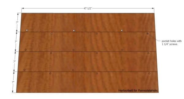 Inspired by a coffee table in a HGTV dream home. I love the trapezoid base and slats that make up this table. DIY slat coffee table with free plans.