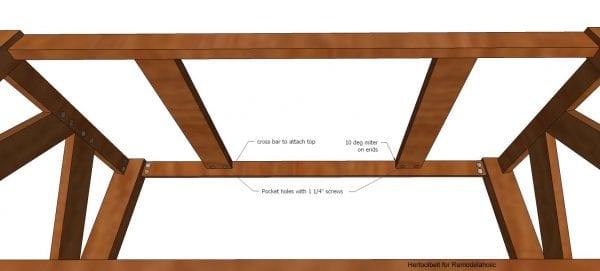 Inspired by a coffee table in a HGTV dream home. I love the trapezoid base and slats that make up this table. DIY slat coffee table with free plans.