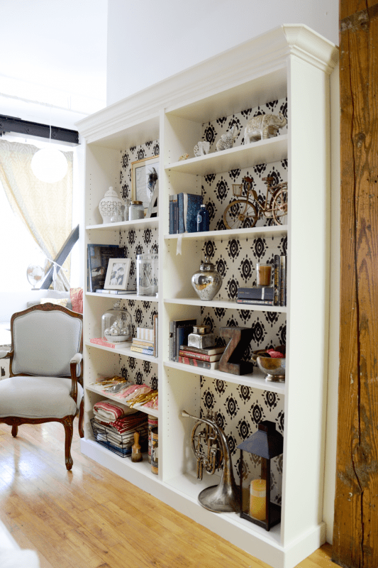 Beveled-crown-moulding-on-billy-bookcase-Brittany Makes