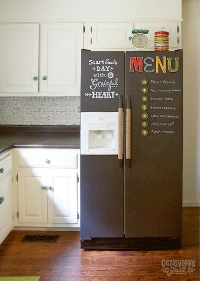 Chalkboard menu fridge via Genevive Gail