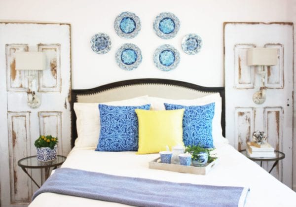 Creative ways to use old doors in home decor, bedside lighting, by Simple Nature Decor featured on @Remodelaholic