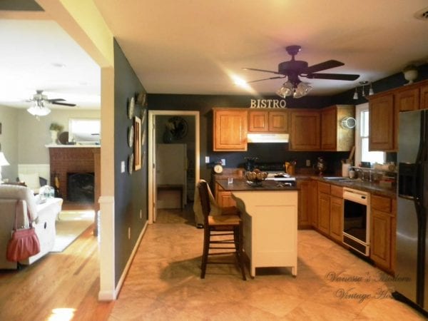 Kitchen transformation, before, wood to white by Vanessa's Modern Vintage Home featured on @Remodelaholic