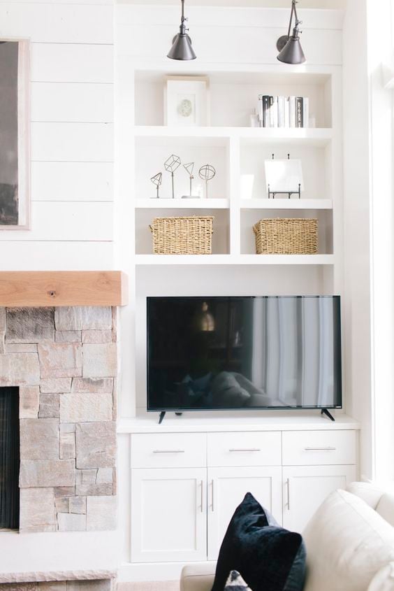 Awkward Alcove Solution: Add floating shelves | More ideas at Remodelaholic.com | Image Source: houseofjadeinteriorsblog.com