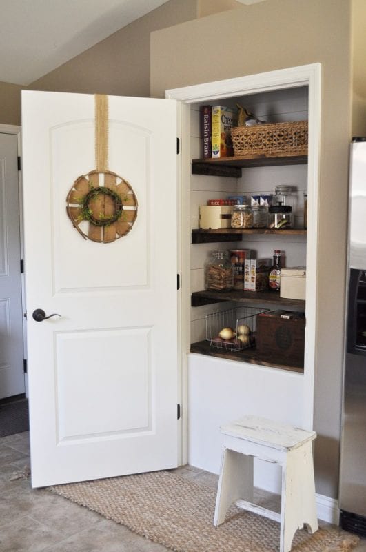 farmhouse style pantry makeover with shiplap and wood shelves, Little Glass Jar