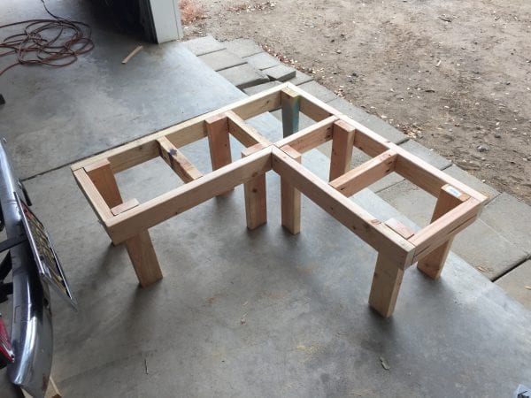 DIY Corner Bench frame with legs attached