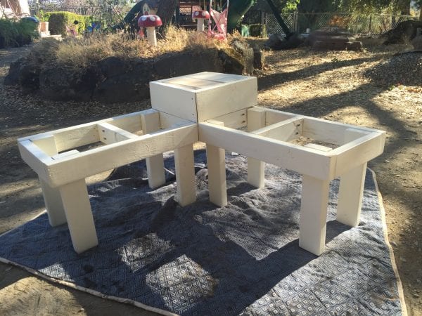Corner bench frame painted white