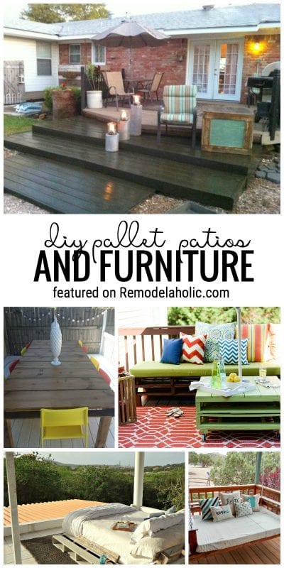 Pallets are a great way to start a project for your yard or garden! Try one of these outdoor pallet patios and furniture. Featured on Remodelaholic.com