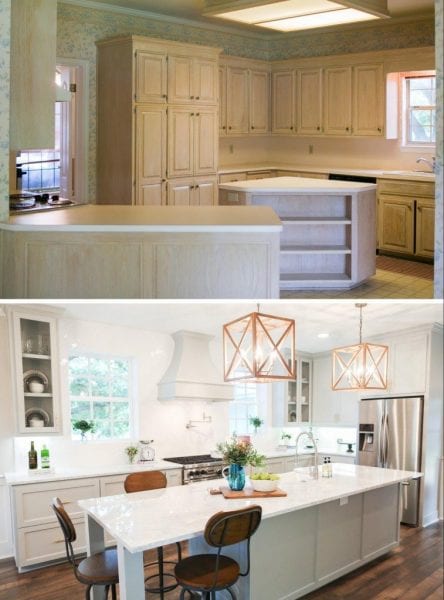 U-shaped kitchen floor plan renovation before and after, Fixer Upper on Remodelaholic