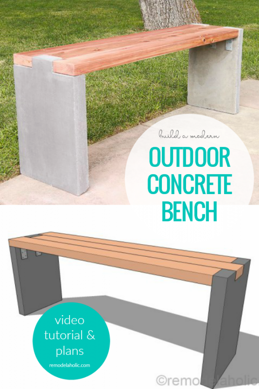 How To Build A Modern Outdoor DIY Concrete Bench With Redwood Bench Seat, Video Tutorial And Plans Remodelaholic
