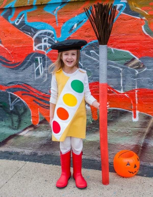 Kids Halloween Costume Watercolor Paint Box With French Beret And Giant Paint Brush For Little Artists