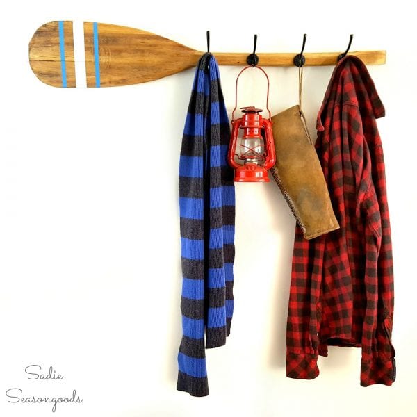 10 Vintage Feather Brand Oar Paddle With Stenciled Stripes Repurposed Upcycled Into DIY Coat Hook Rack By Sadie Seasongoods
