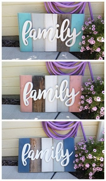DIY Family Word Art Sign Woodworking Project Tutorial 3 Color Schemes Of New Wood Distressed To Look Like Weathered Barn Wood Home Decoration