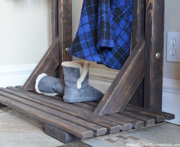 Building extra storage for your coats is easy with this free plan for a DIY hall tree coat rack. 