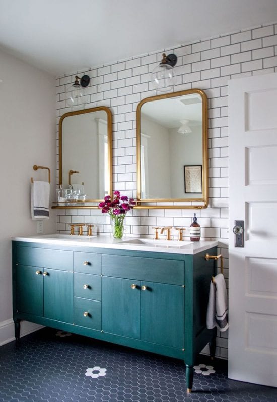 White Metro With Black Grout Bathroom