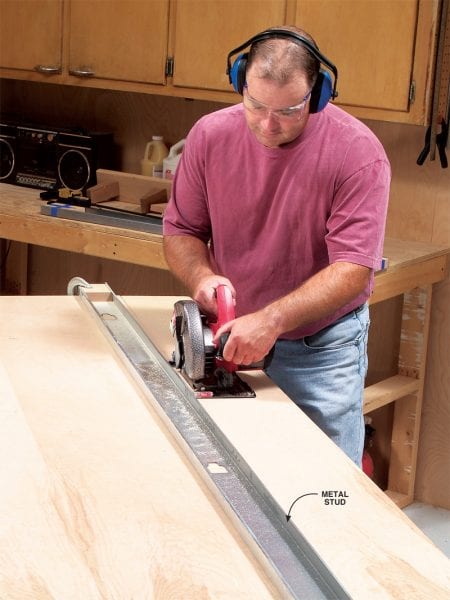 Use A Metal Stud As An 8 Foot Straight Edge For Cutting Straight With A Circular Saw, Popular Woodworking