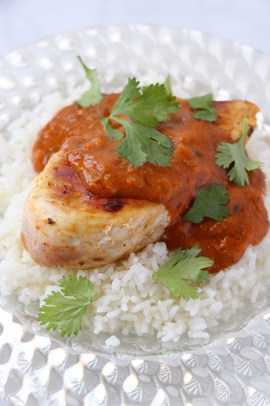 A simple and quick dinner recipe for 10 minute butter chicken via Remodelaholic.com