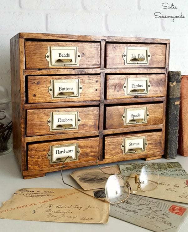 10 Repurposed Painted Set Of Mini Drawers Refinished To Look Like Vintage Library Card Catalog By Sadie Seasongoods