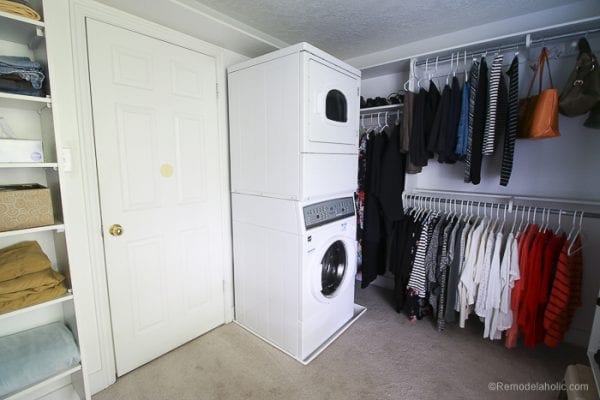 New Speed Queen Stacked Unit Installed Into Closet @Remodelaholic 48