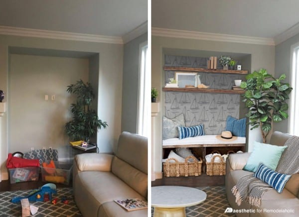 Great ideas for decorating a nook -- no more awkward alcoves! Beautiful and functional design ideas