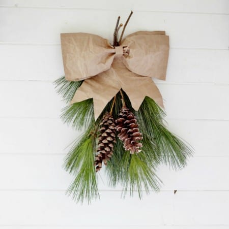 Brown Paper Bow Evergreen Swag1