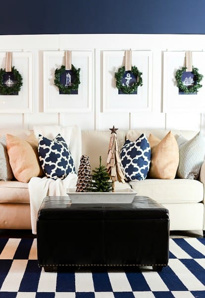 Christmas Decorating Ideas Neutral Burlap White Navy Rustic LIVING ROOM @It All Started With Paint 12 Of 36