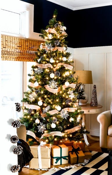 Christmas Decorating Ideas Neutral Burlap White Navy Rustic LIVING ROOM @It All Started With Paint 3 Of 36
