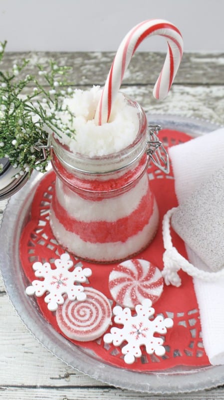 A Fun, Festive Beauty Gift For Christmas. Candy Cane Sugar Scrub Recipe Via Remodelaholic.com