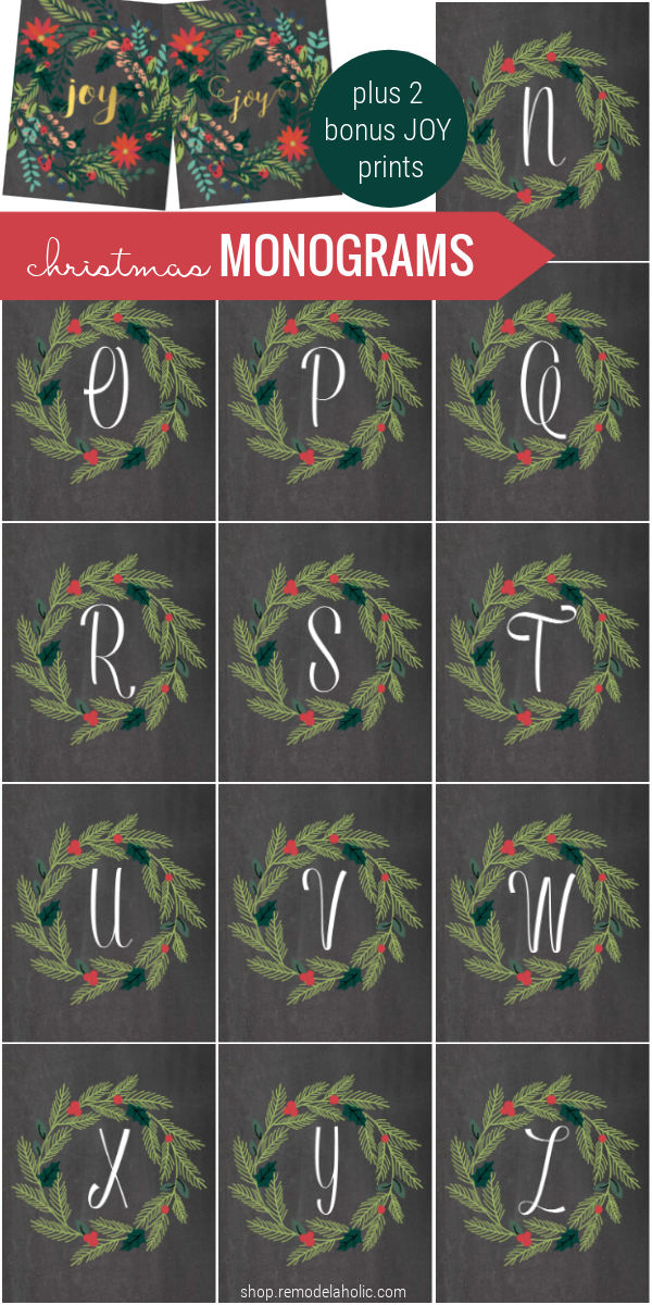 Christmas Printable Wreath Monogram Set (plus JOY!) | Remodelaholic