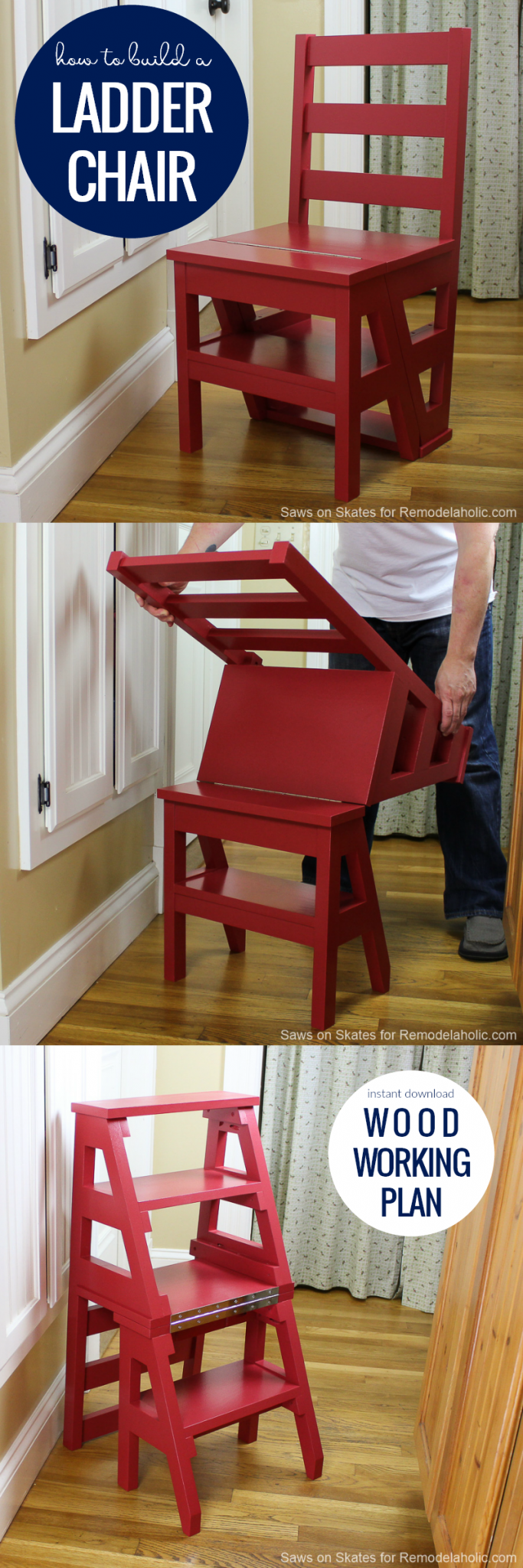 Ladder Chair Woodworking Plan, How To Build A Ladder Chair Stepstool #remodelaholic