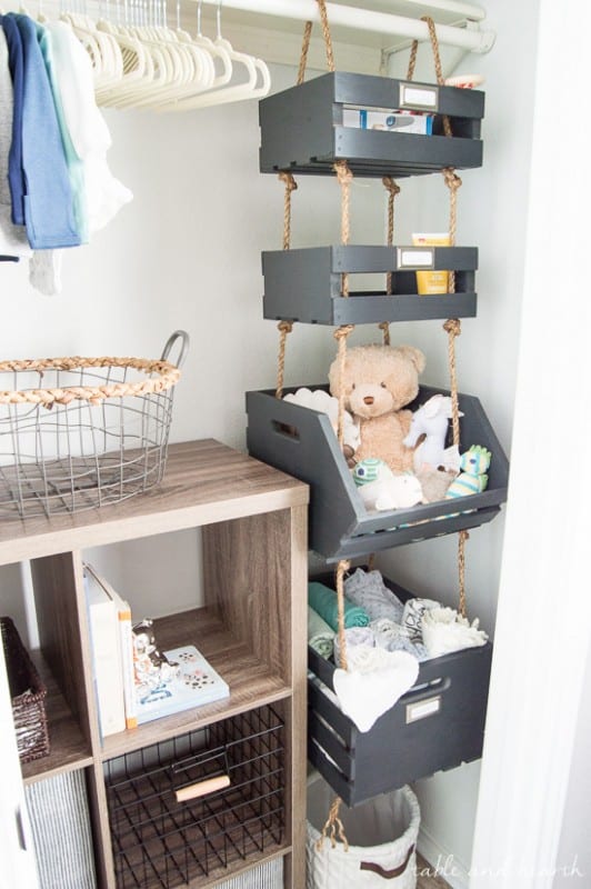 Best DIY Tutorials And Tips, Hanging Crate Nursery Closet Storage Table And Hearth